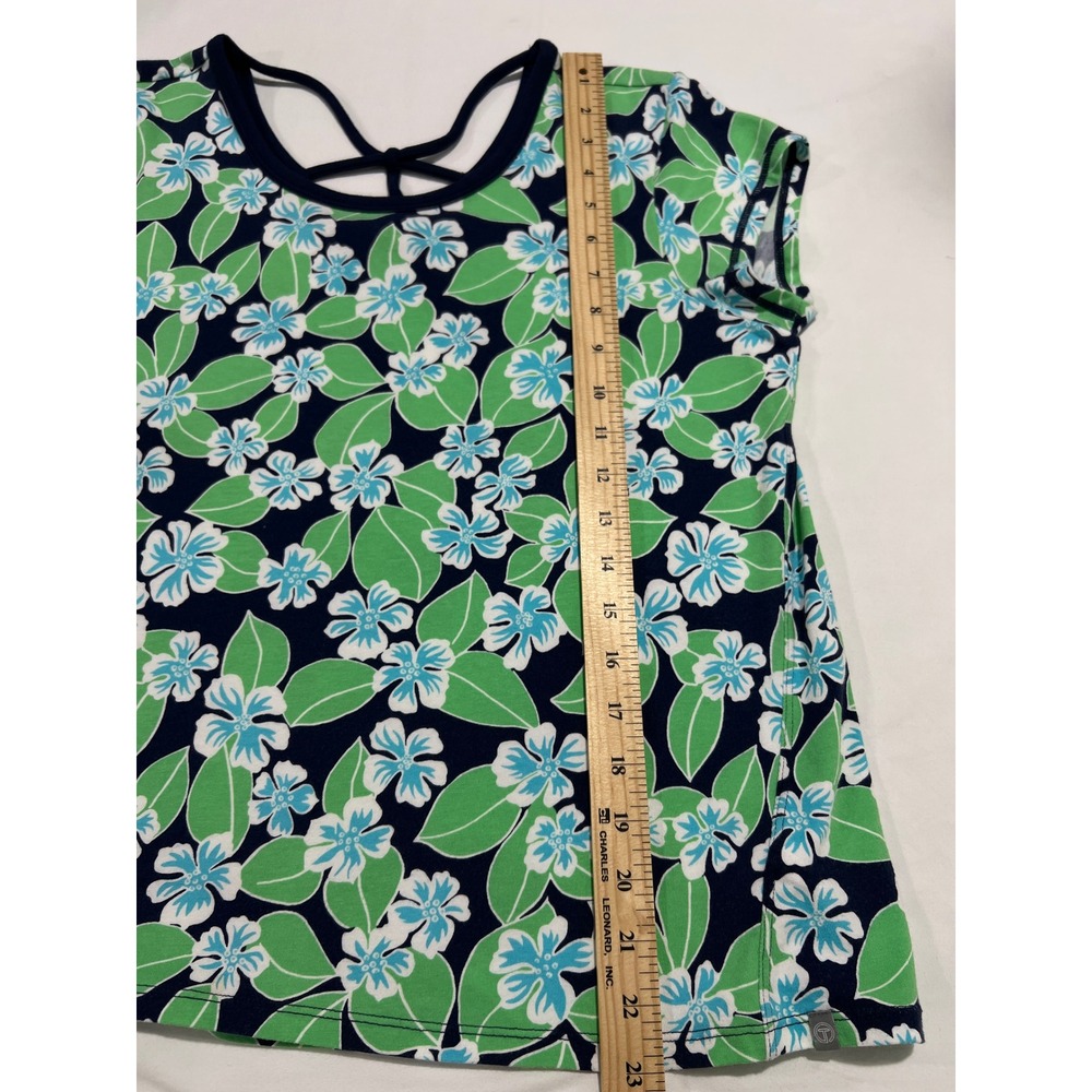 Talbots T by Talbots Top Womens MP Blue Green Floral Strappy Back Activewear E02 - Picture 5 of 14